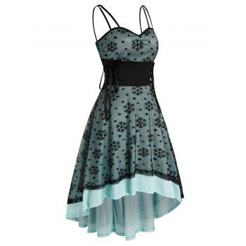 

Christmas Snowflake Pattern Lace-up High Low Strappy Lace Dress, Turquoise