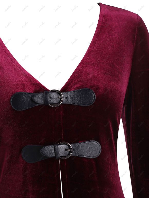 Haut Long Bouclé à Ourlet en Dentelle en Velours à Lacets - Rouge foncé XL