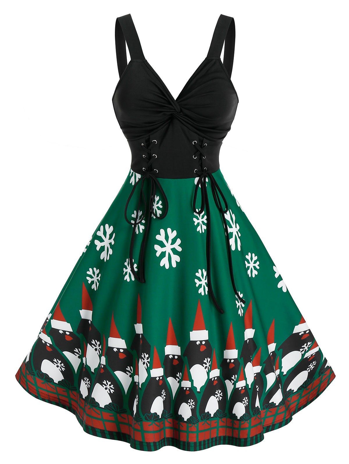 Christmas Snowflake Pattern Front Twist Dress - multicolor A 3XL