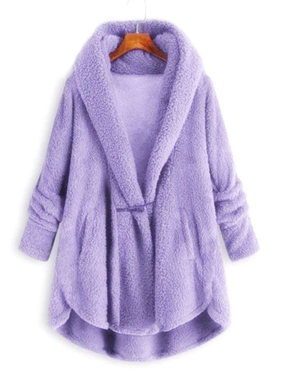 Manteau à Capuche Haut Bas en Fausse Fourrure Grande Taille - Violet clair 3XL