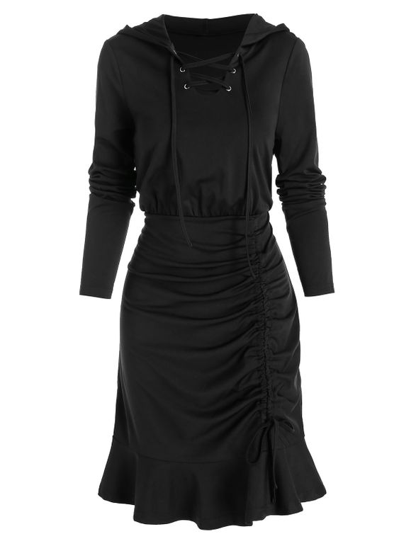 Robe Fourreau à Capuche à Lacets - Noir XL