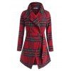Plus Size Checked Turndown Collar Wrap Belted Coat - RED L