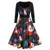 Robe à Imprimé Père Noël et Bonhomme de Neige Grande-Taille - Rouge Vineux L