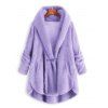 Manteau à Capuche Haut Bas en Fausse Fourrure Grande Taille - Violet clair 3XL