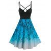 Robe Ligne A Découpée Motif de Branche en Blocs de Couleurs - Bleu profond L