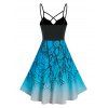 Gothic Branch Pattern Cut Out Contrast Colorblock A Line Dress - DEEP BLUE XL