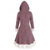 Hooded Fuzzy Panel Marled Knitted Dress - RED WINE 2XL