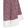 Hooded Fuzzy Panel Marled Knitted Dress - RED WINE 2XL