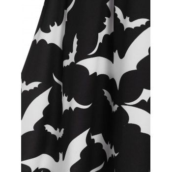 Halloween Bat Print Sheer Lace Panel High Waist Dress