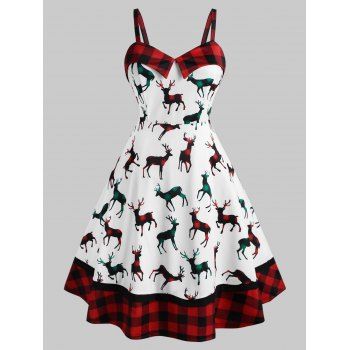 

Plus Size Plaid Elk Print Christmas Dress, Multicolor