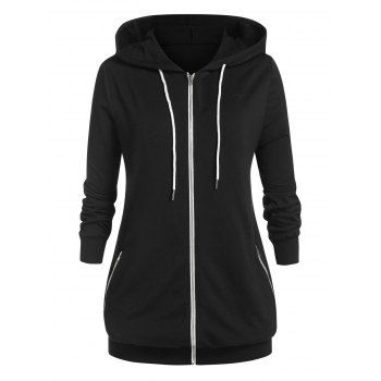 

Plus Size Drawstring Full Zip Hoodie, Black