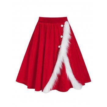 

Christmas Velvet Faux Fur Insert Midi Skirt, Red