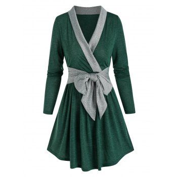 

Two Tone Bowknot Surplice T Shirt, Deep green