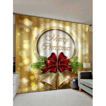 

2 Panels Christmas Bell Bowknot Pattern Window Curtains, Multicolor