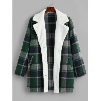 

Plus Size Plaid Faux Fur Single Breasted Tunic Coat, Medium sea green