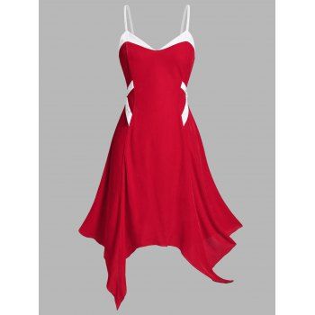 

Plus Size Velvet Hanky Hem Ring Christmas Cami Dress, Red