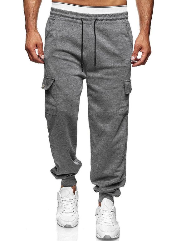 Pantalon Décontracté Fuselé avec Poche Latérale à Cordon - Gris XL