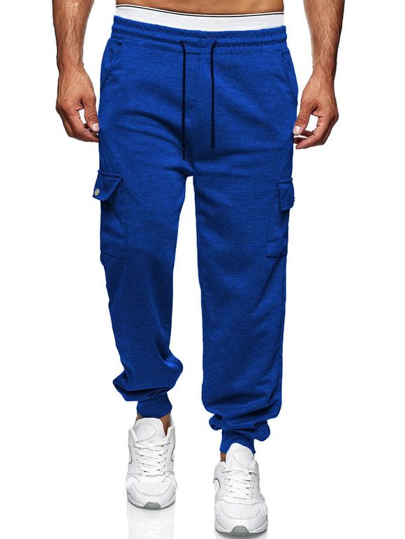 Pantalon Décontracté Fuselé avec Poche Latérale à Cordon - Bleu Cobalt S