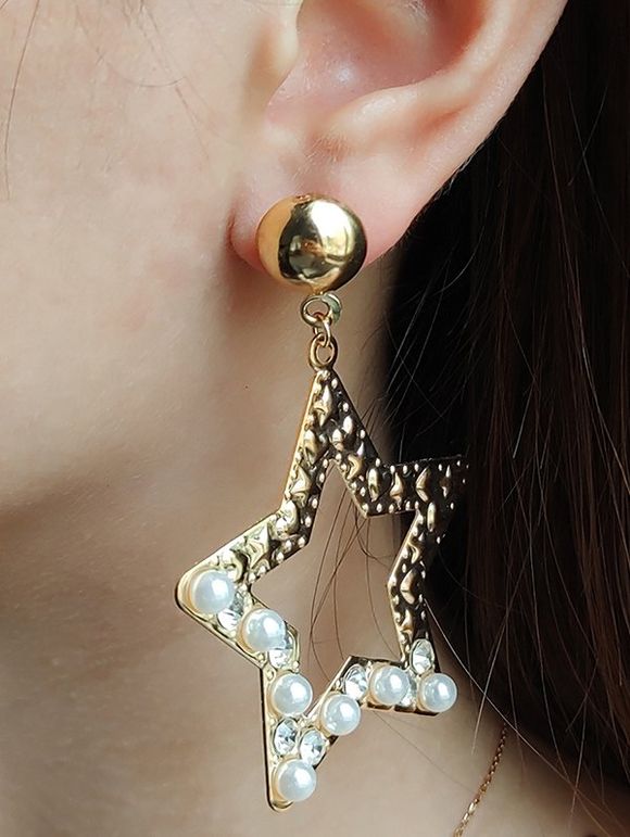 Boucles d'Oreille Pendantes en Forme d'Etoile avec Fausse Perle avec Strass - d'or 