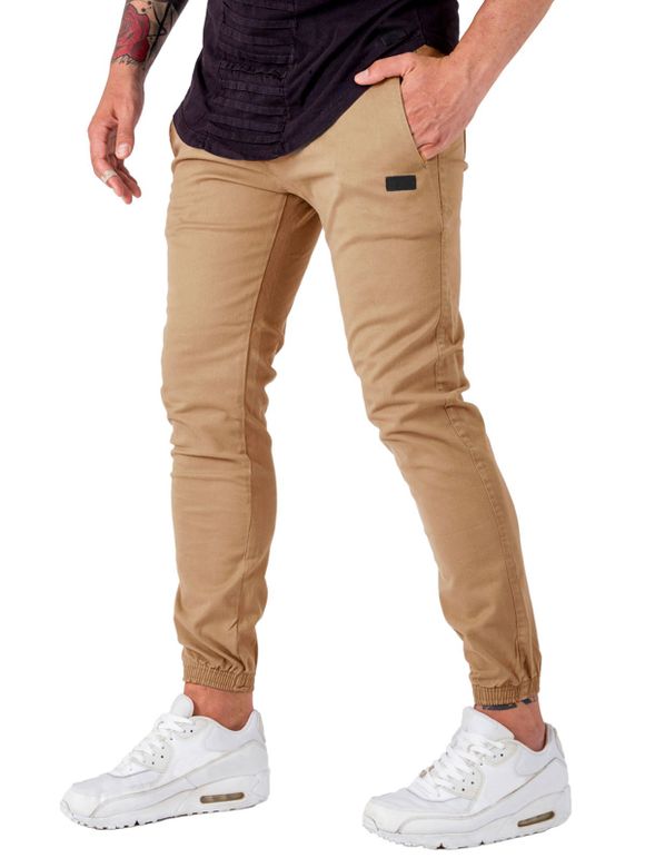 Pantalon Décontracté Fuselé Applique Détaillé à Cordon - Kaki XL