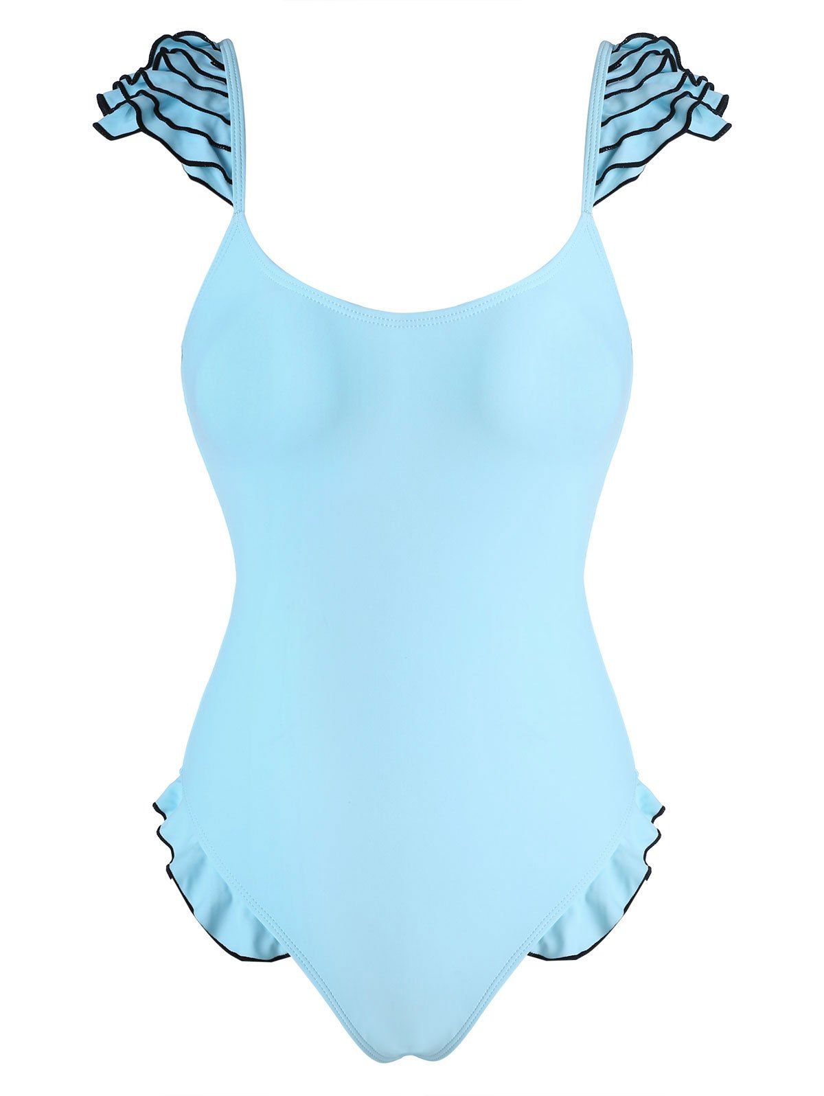 [54% OFF] 2021 Ruffle Backless One-piece Swimsuit In LIGHT BLUE | DressLily