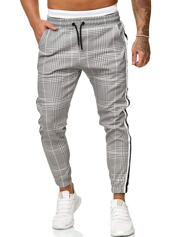 Pantalon de Sport à Carreaux Imprimé à Rayure Latérale à Cordon - multicolor L