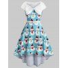 Robe de Noël Vintage à Imprimé Bonhomme de Neige et Nœud Papillon de Grande Taille - Bleu 2X