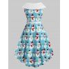 Plus Size Christmas Vintage Bowknot Snowman Print Dress - BLUE 3X