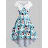 Plus Size Christmas Vintage Bowknot Snowman Print Dress - BLUE 4X