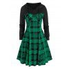 Robe Evasée à Capuche à Carreaux Imprimée - Vert 2XL