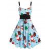 Robe Evasée à Imprimé Père Noël Drôle avec Lacets Grande Taille - Bleu Bébé 1X