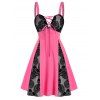 Mini Robe Crâne Fleurie Panneau en Dentelle en Blocs de Couleurs - Rose 3XL