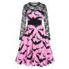 Robe d'Halloween Panneau en Dentelle à Imprimé Chauve-souris à Taille Haute - Rose 2XL