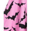 Halloween Bat Print Sheer Lace Panel High Waist Dress - PINK 2XL