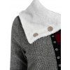 Plaid Patchwork Faux Fur Collar Knitwear - BATTLESHIP GRAY 3XL