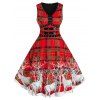 Robe de Noël Bouclée à Imprimé Cerf à Carreaux - multicolor A XL