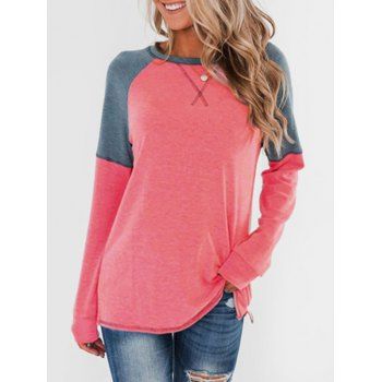 

Stitching Colorblock Raglan Sleeve Jersey Top, Light pink