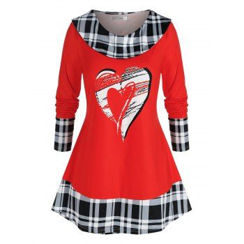 

Plus Size Plaid Valentine Heart Long Sleeve Tee, Red