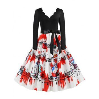 

Christmas Santa Claus Scalloped Belted Vintage Dress, Multicolor b