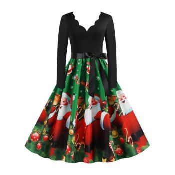 

Christmas Berry Santa Claus Gift Print Scalloped Dress, Multicolor c