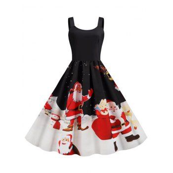 

Christmas Santa Claus Snowflake Sleeveless Dress, Black