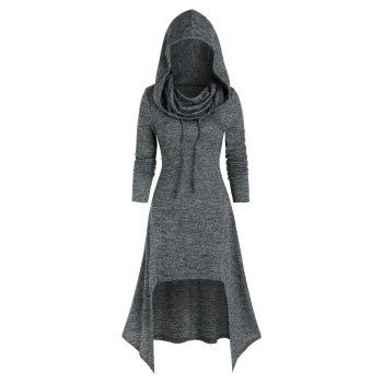 

Hooded Lace Up High Low Knitted Midi Dress, Gray