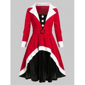 

Plus Size Velvet Christmas Contrast High Rise Dress, Valentine red