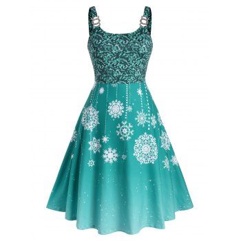 

Plus Size Snowflake Print Christmas Midi Dress, Medium turquoise