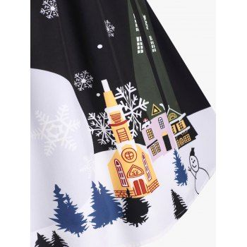 Plus Size Twist Christmas Snowman Snowflake A Line Retro Dress