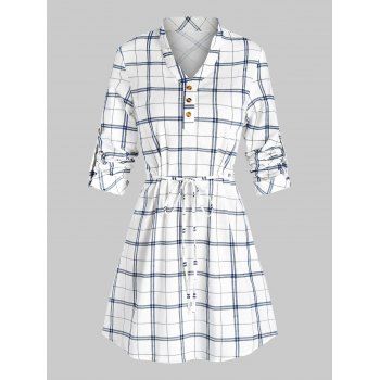 Image of Plaid Print Long Sleeve Belted Dress