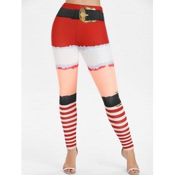 

Christmas 3D Print Stripe Skinny Pants, Red