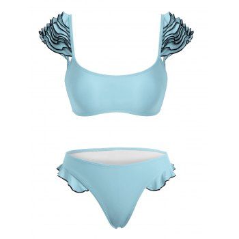 

Ruffle Full Coverage Tank Bikini Swimwear, Light blue