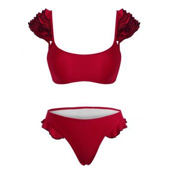 

Ruffle Full Coverage Tank Bikini Swimwear, Red