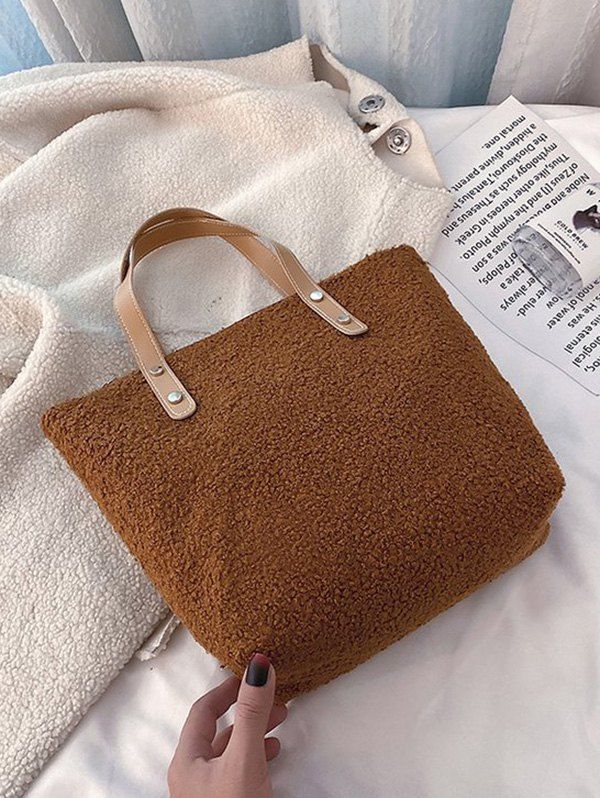 [46% OFF] 2020 Casual Teddy Faux Fur Tote Bag In DEEP BROWN | DressLily